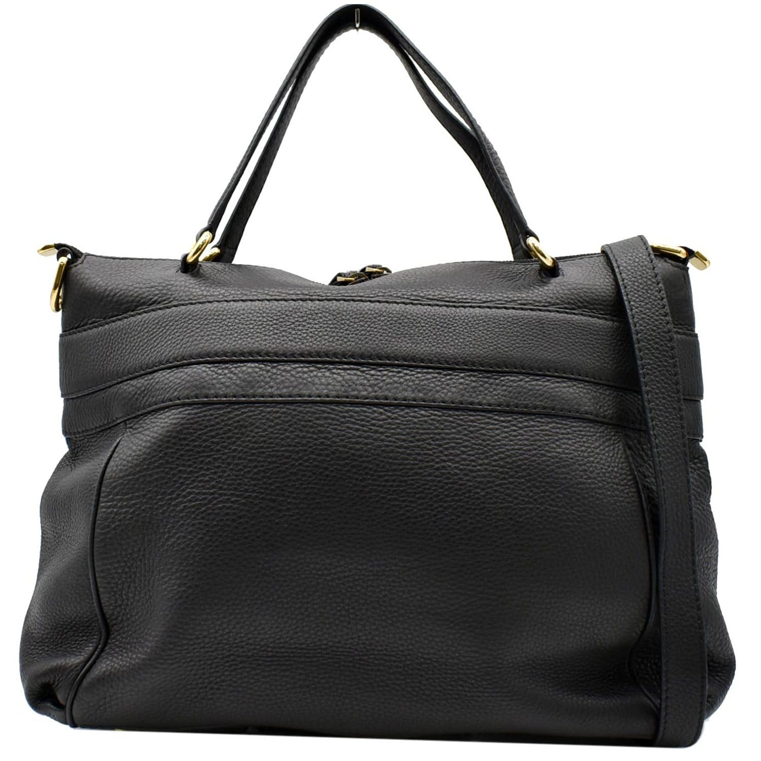 GUCCI Ride Medium Pebbled Leather Top Handle Shoulder Bag Black