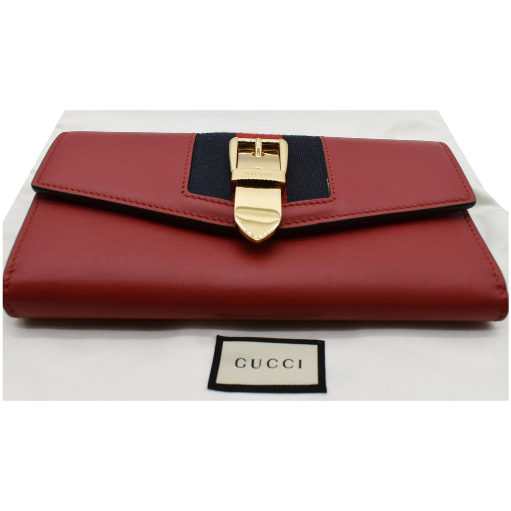 GUCCI Sylvie Continental Leather Wallet Red 476084 - Final Sale