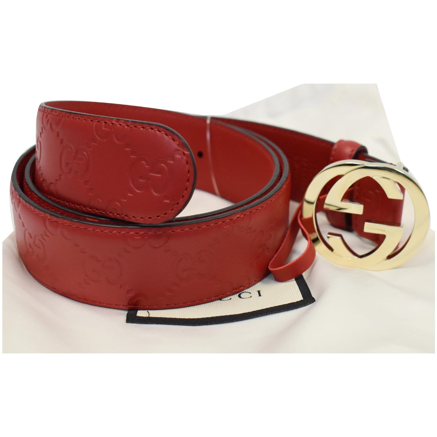 GUCCI Signature Leather Belt Red 370543 Size 90/36