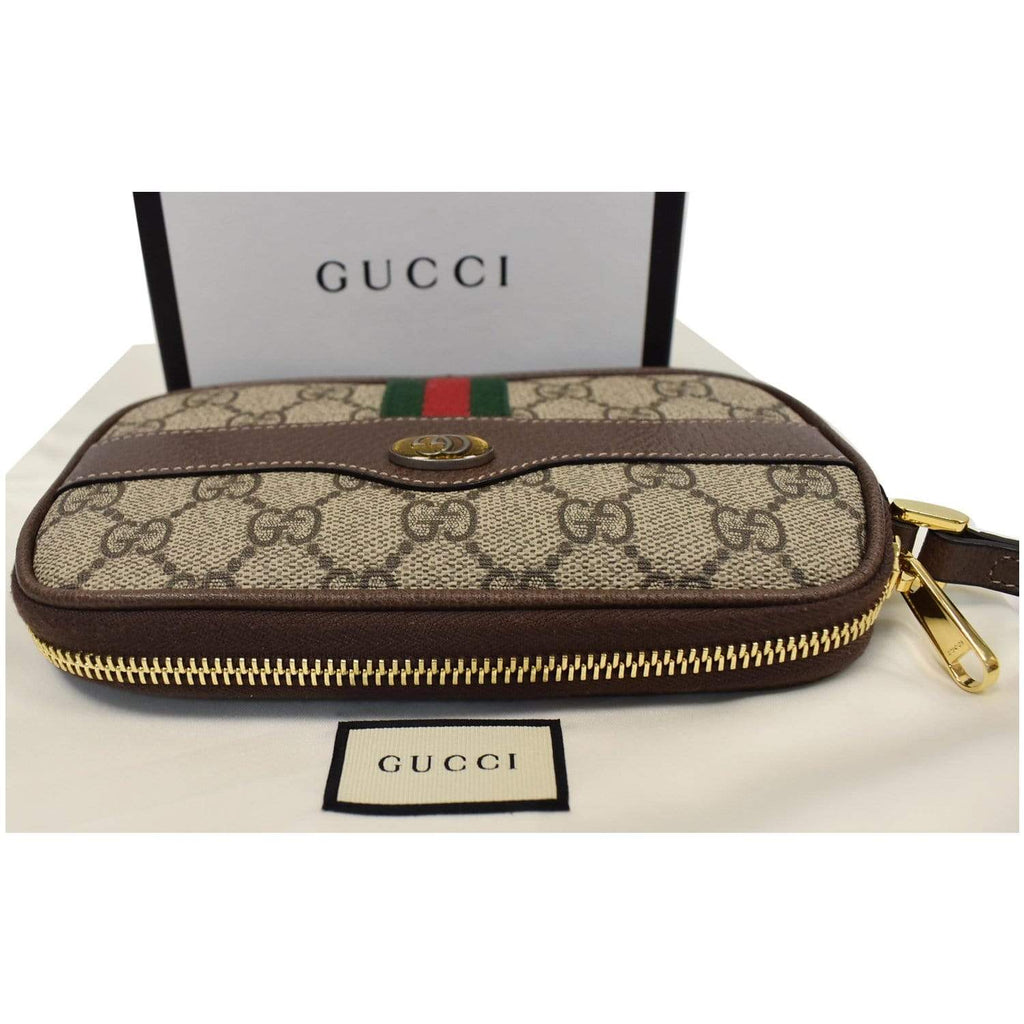 GUCCI Ophidia GG Supreme Monogram Phone Case Wristlet Brown 517366