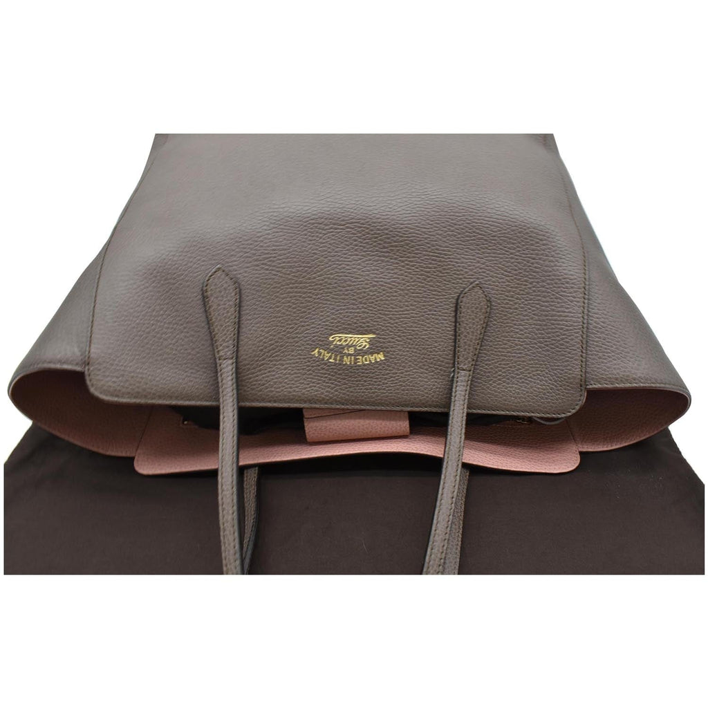 GUCCI Swing Pebbled Calfskin Leather Tote Bag Taupe 354397