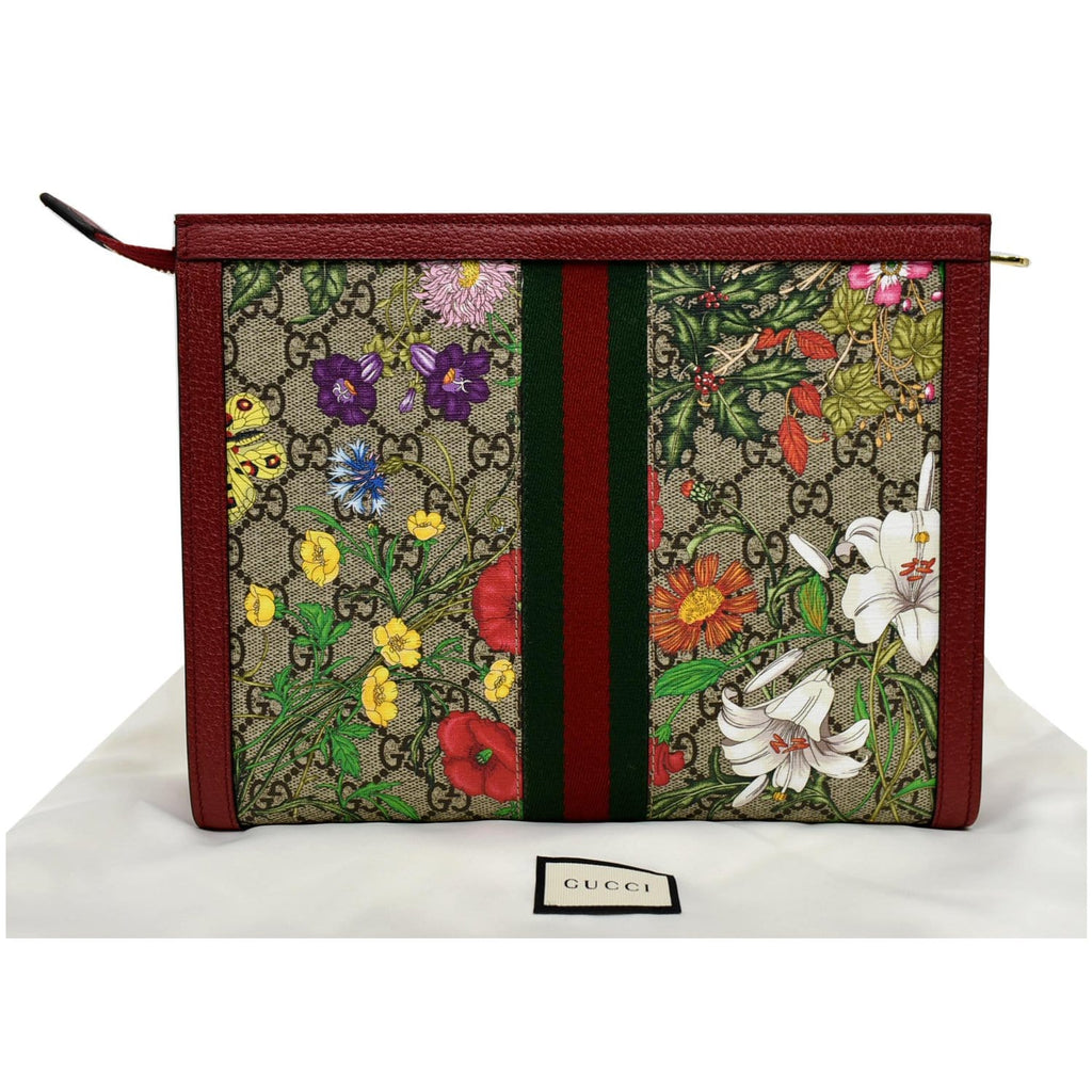 GUCCI Ophidia GG Floral Canvas Pouch Bag Red 625549