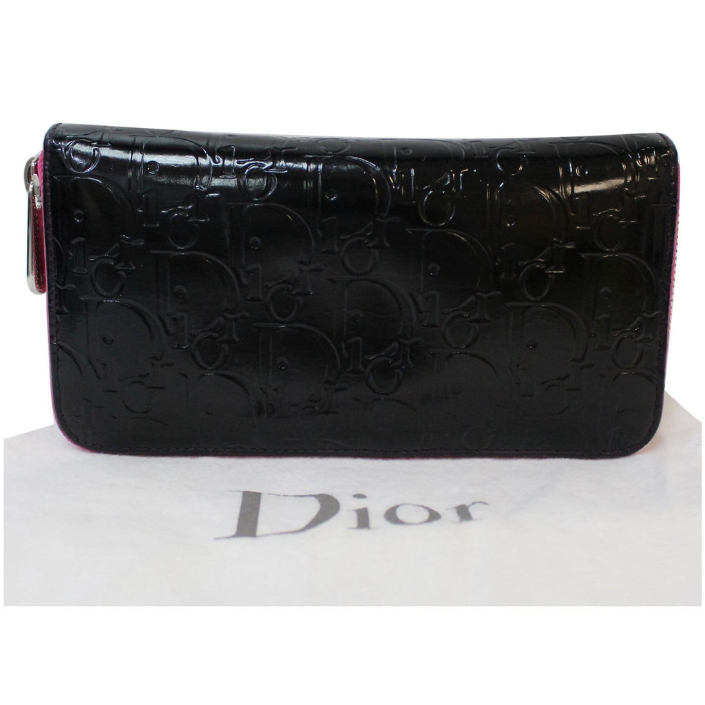 CHRISTIAN DIOR Diorissimo Patent Leather Zip Around Wallet Black