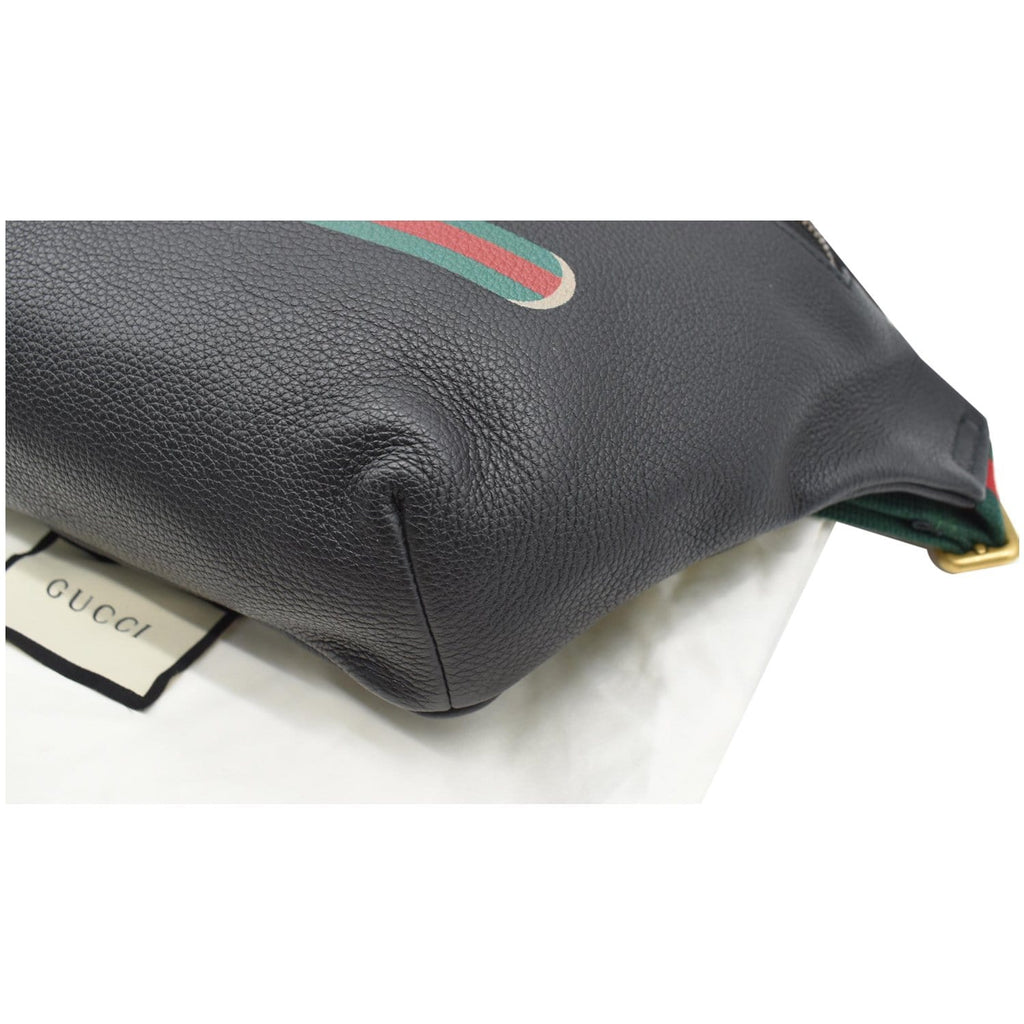 GUCCI Print Medium Leather Belt Waist Bum Bag Black 530412
