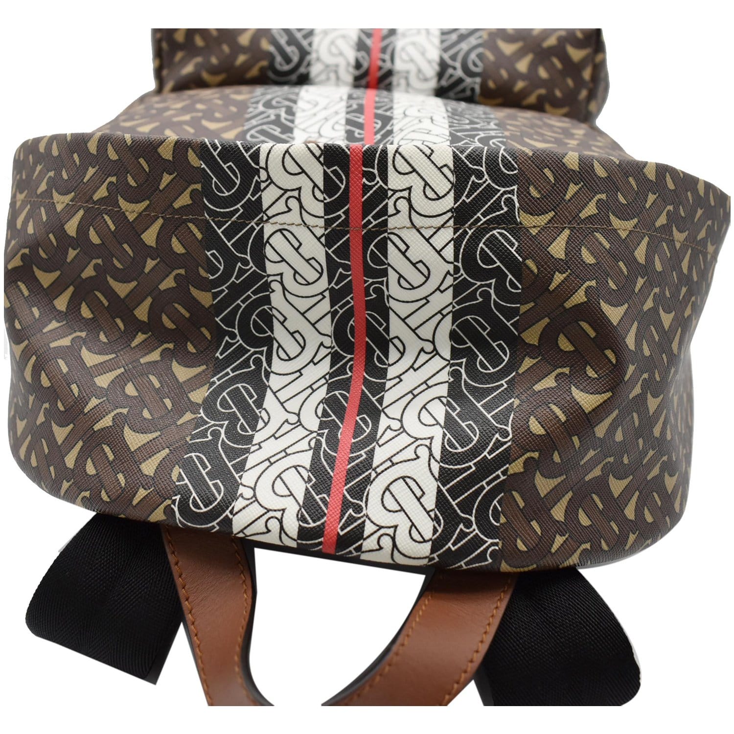 BURBERRY Bridle Stripe Monogram Print E-canvas Backpack Brown