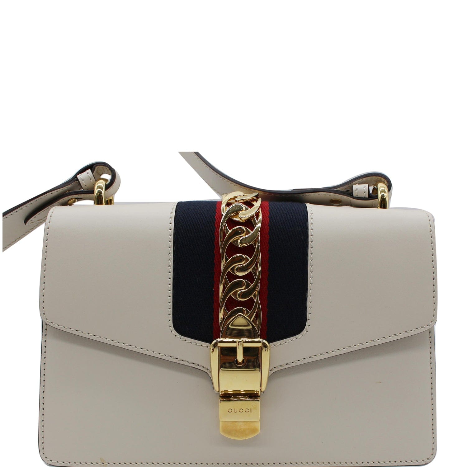 GUCCI Sylvie Small Calfskin Top Handle Bag White 421828
