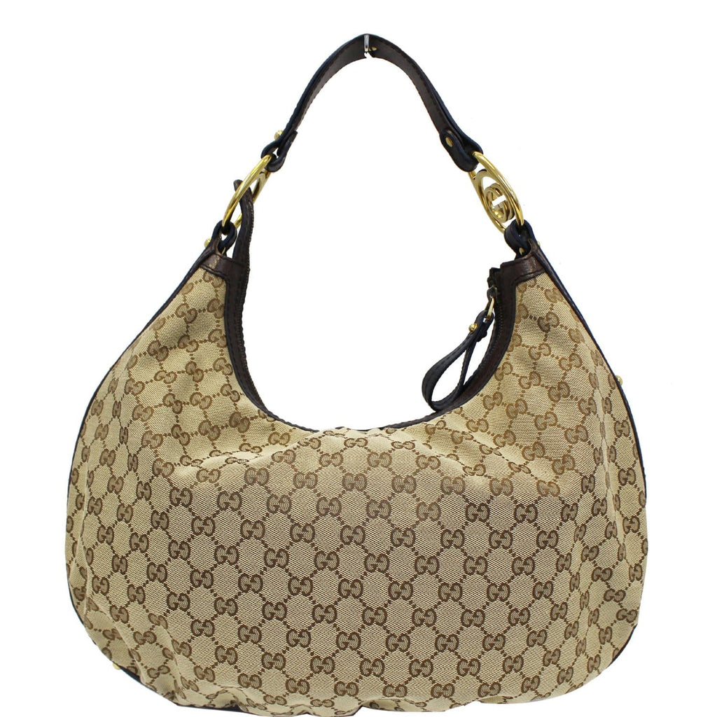 GUCCI Interlocking G Medium GG Canvas Hobo Bag Beige