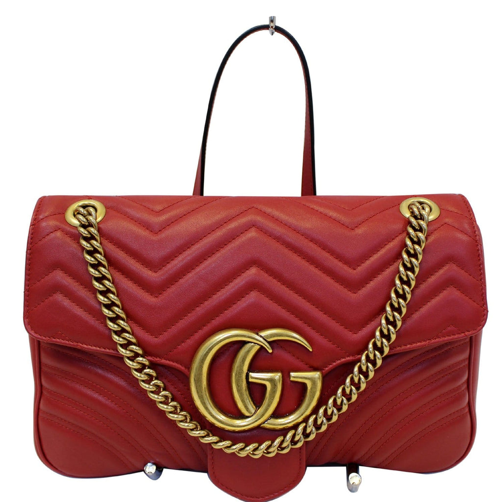GUCCI GG Marmont Matelasse Leather Shoulder Bag Red 443496