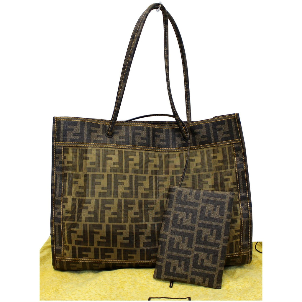 FENDI Tobacco Zucca Print Mesh Fabric Tote Bag Brown