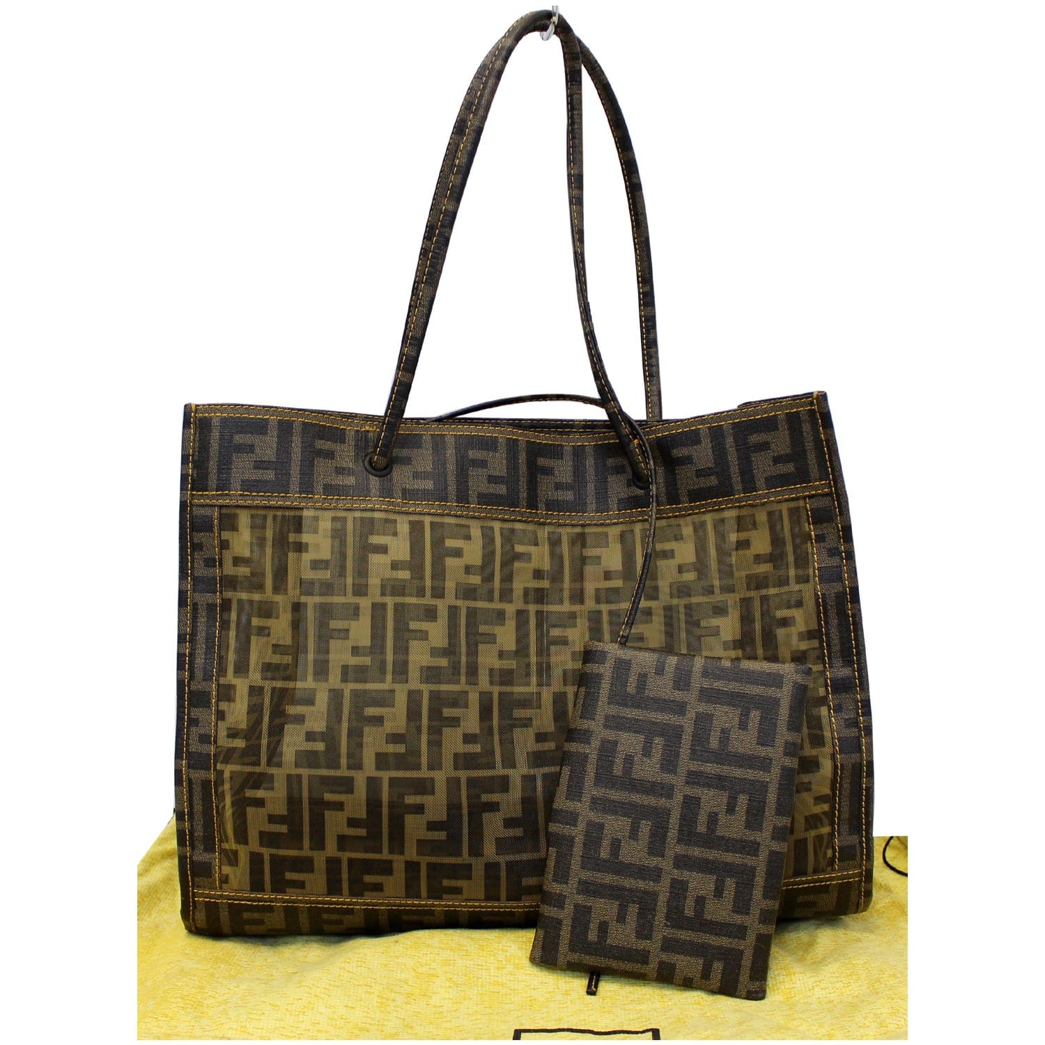 FENDI Tobacco Zucca Print Mesh Fabric Tote Bag Brown