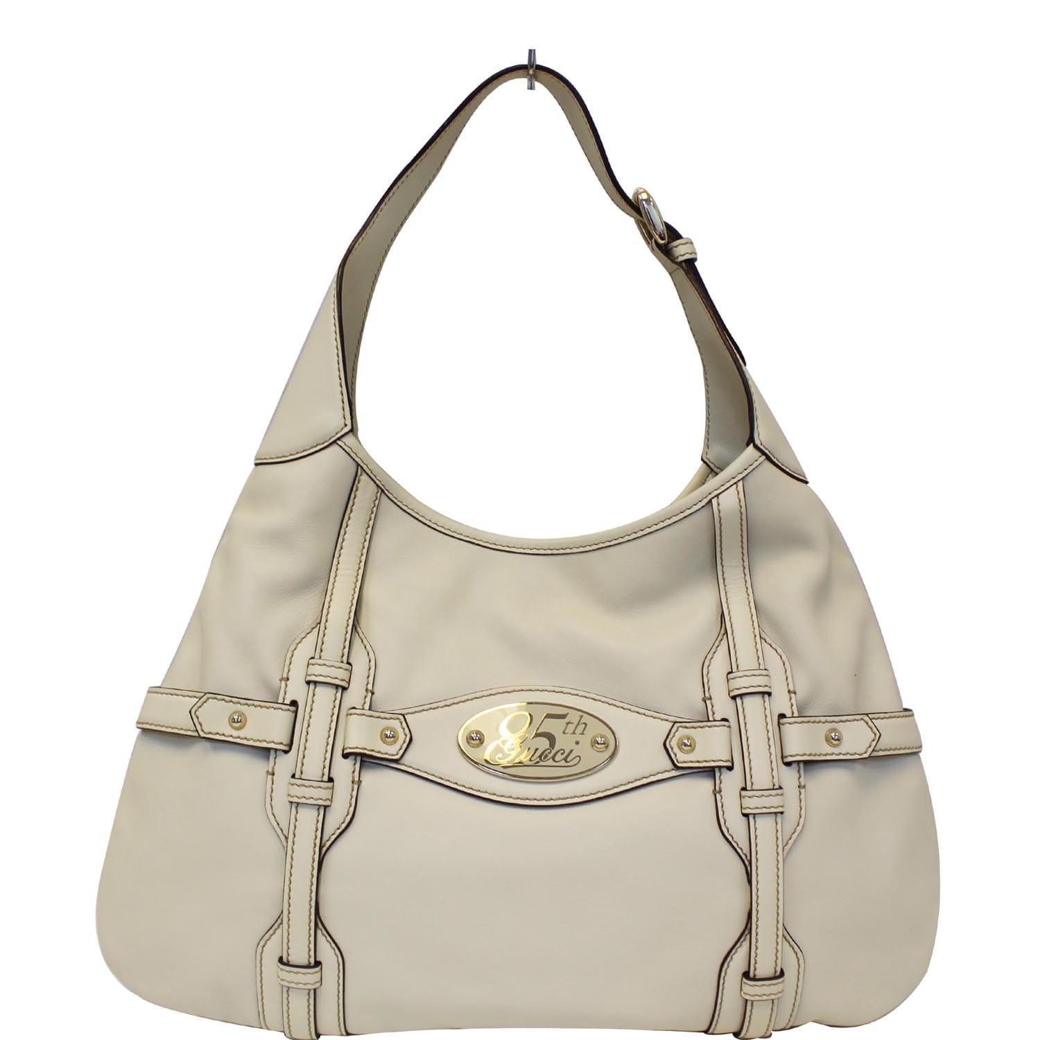 GUCCI 85th Anniversary Horsebit Leather Hobo Bag White 163804