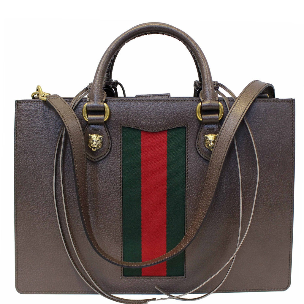 GUCCI Animalier Leather Top Handle Bag Brown 431275
