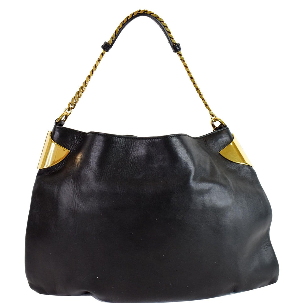 GUCCI 1970 Medium Leather Shoulder Bag Black 290682