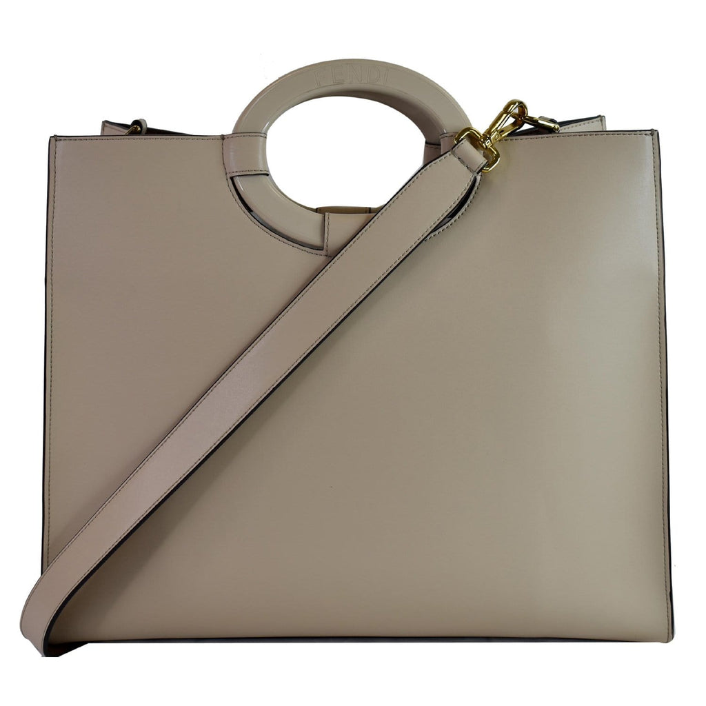 FENDI Runaway Large Perforated Leather Shopper Tote Bag Beige