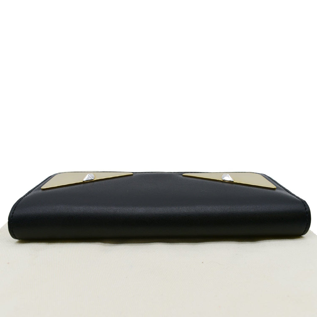 FENDI Monster Eyes Continental Smooth Leather Wallet Black