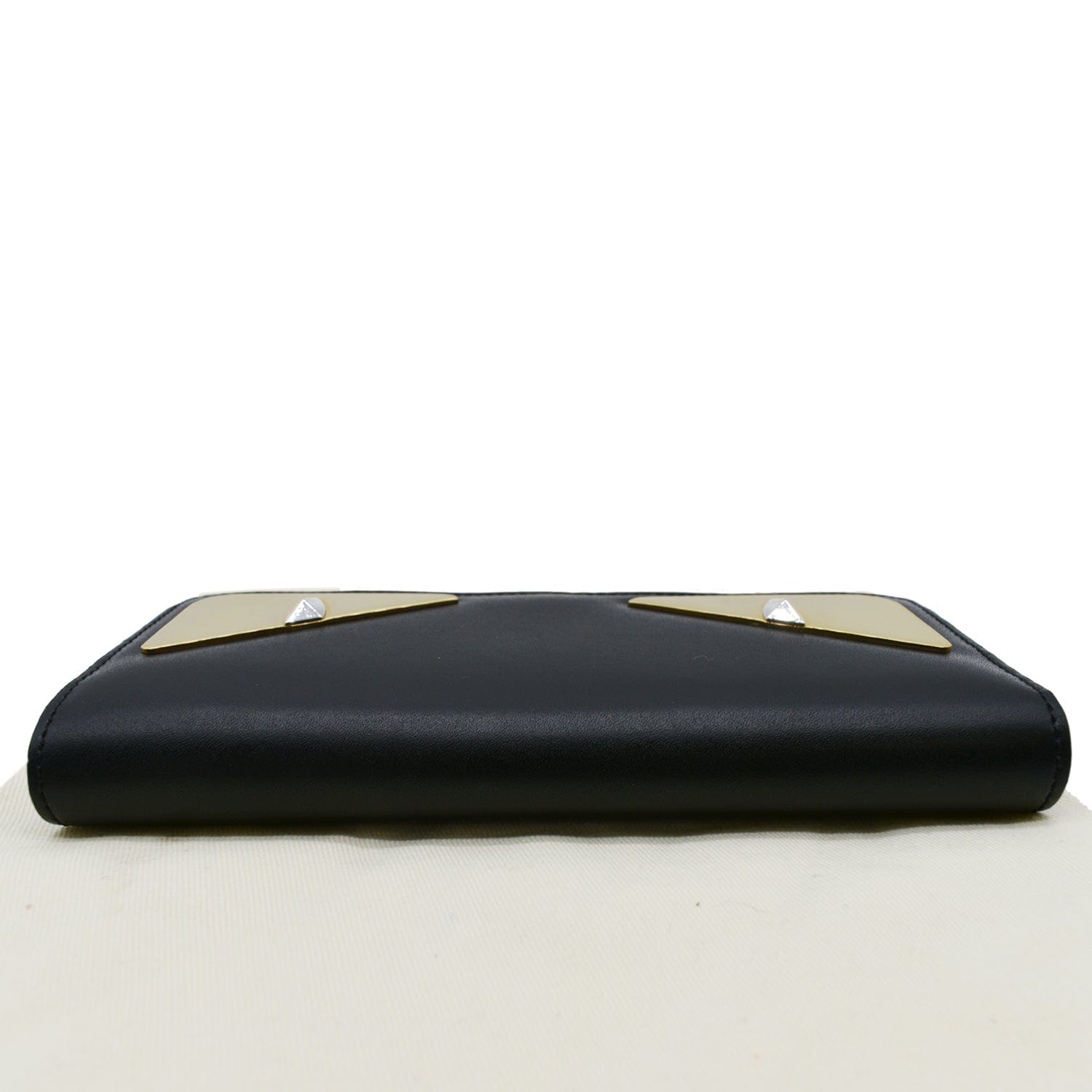 FENDI Monster Eyes Continental Smooth Leather Wallet Black