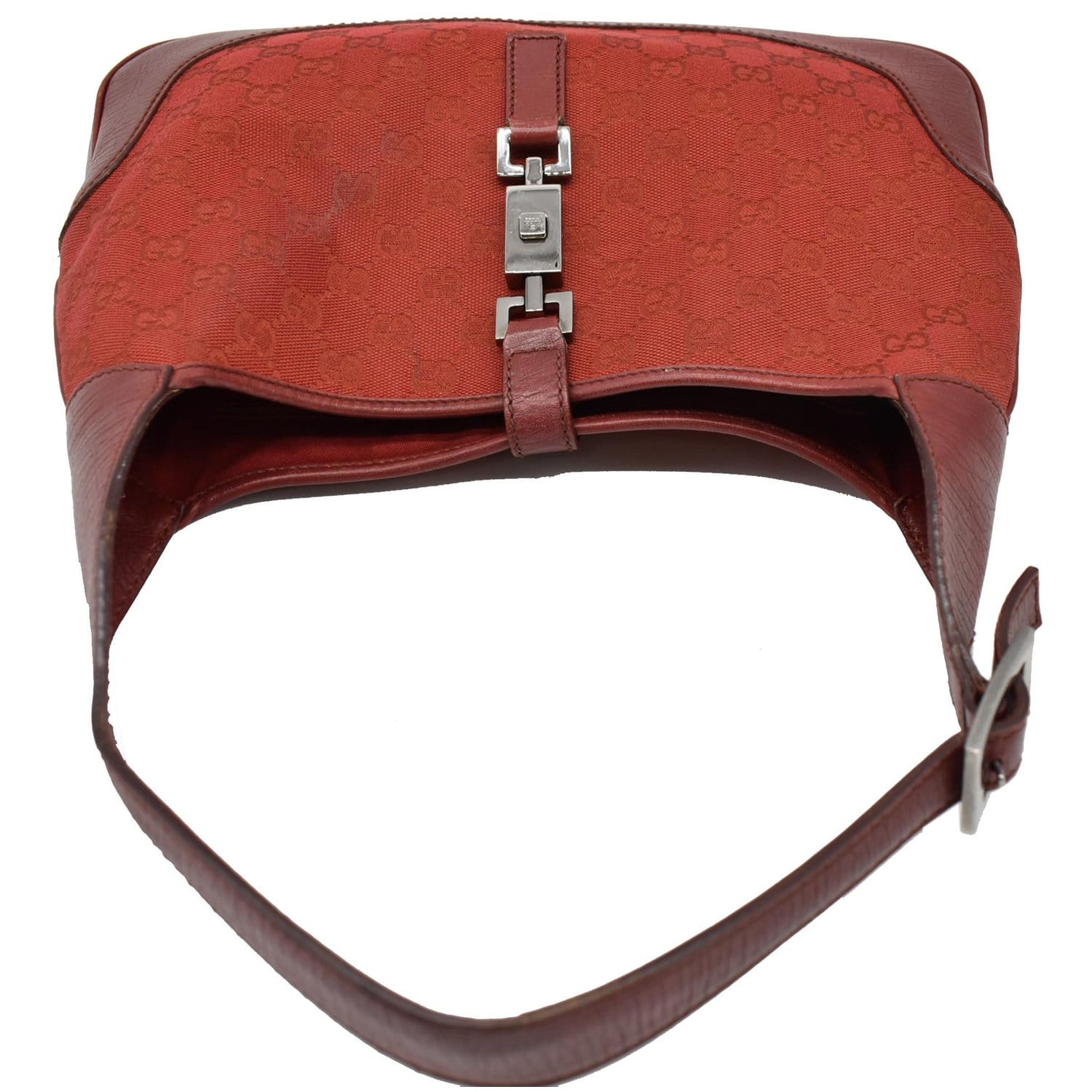 GUCCI Jackie Vintage GG Canvas Leather Hobo Bag Red 00963