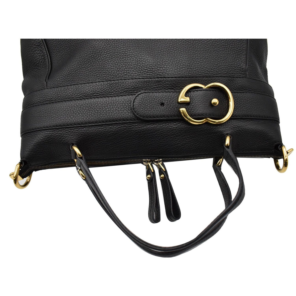 GUCCI Ride Medium Pebbled Leather Top Handle Shoulder Bag Black