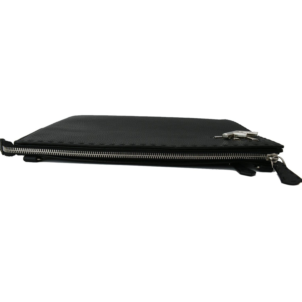 FENDI Leather Crossbody Messenger Bag Black