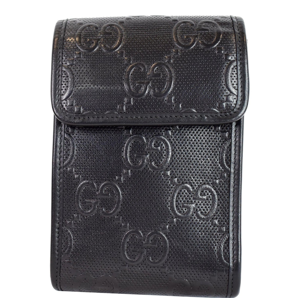 GUCCI GG Embossed Leather Mini Messenger Bag Black 625571
