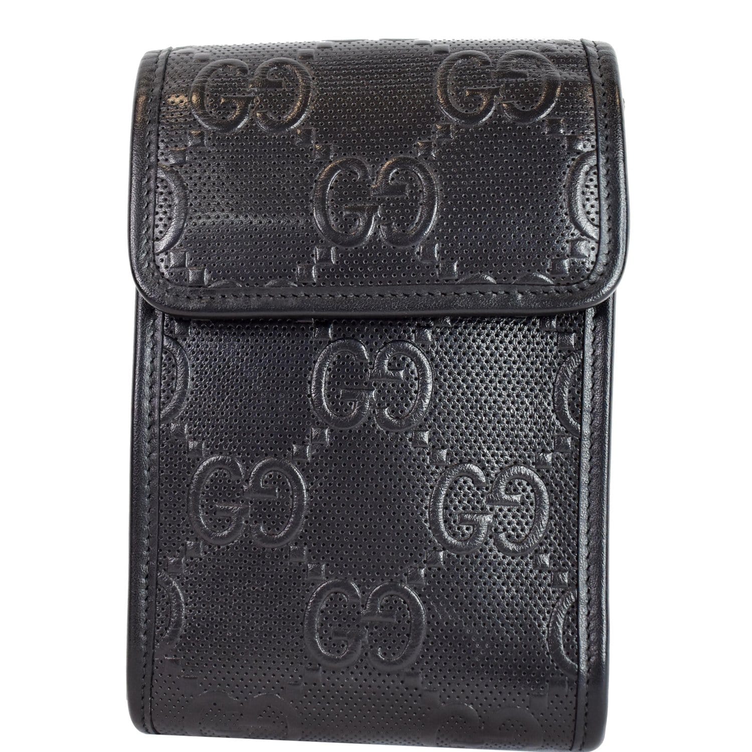 GUCCI GG Embossed Leather Mini Messenger Bag Black 625571