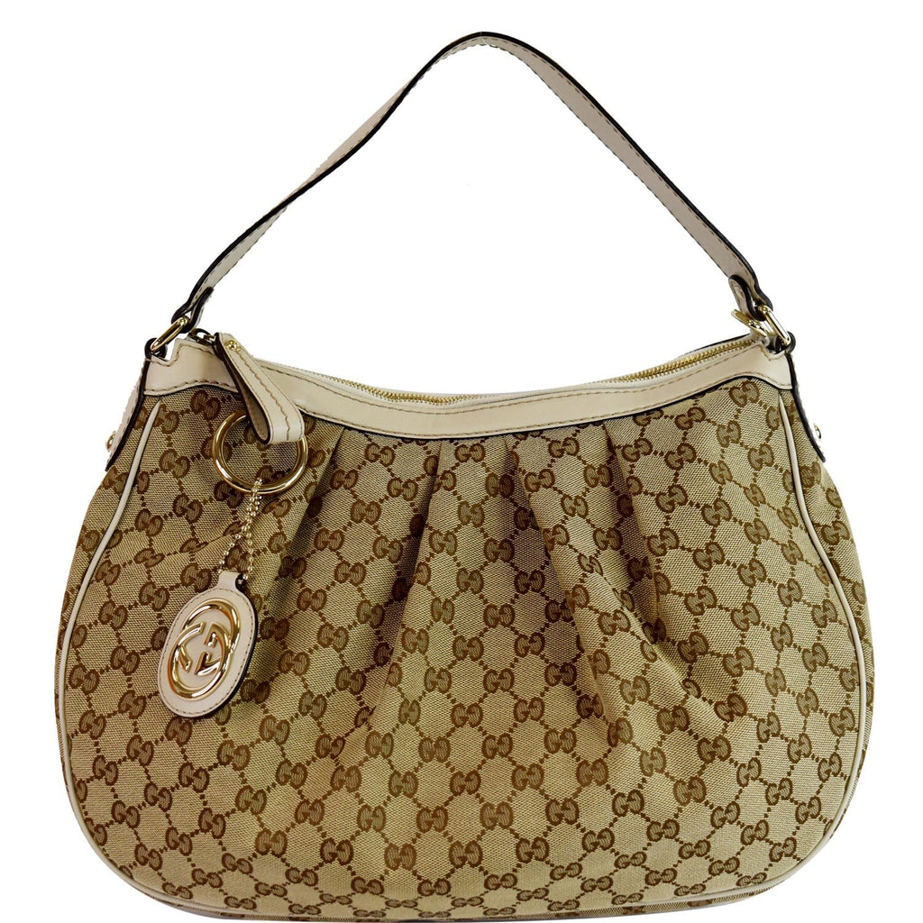 GUCCI Medium Sukey GG Canvas Hobo Bag Beige 232955