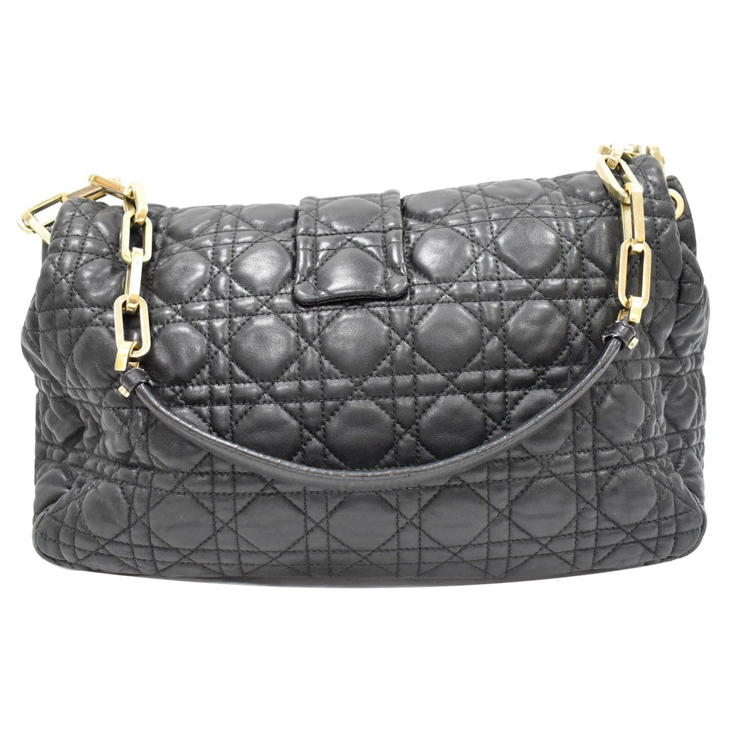 CHRISTIAN DIOR Cannage New Lock Flap Leather Shoulder Bag Black