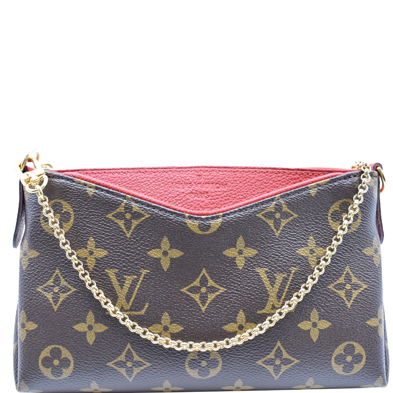 LOUIS VUITTON Pallas Monogram Canvas Clutch Crossbody Bag Cherry