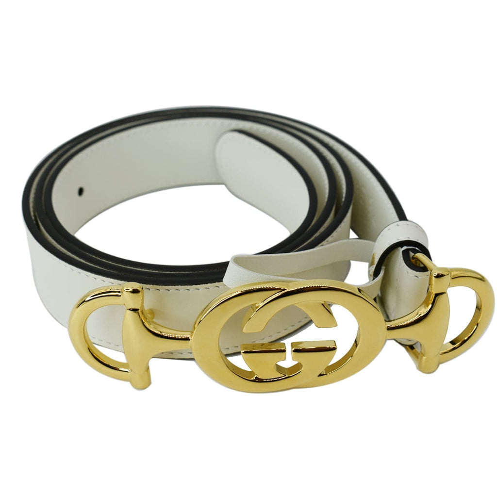 GUCCI  Horsebit Interlocking Leather Belt White 550122 Size 95/38