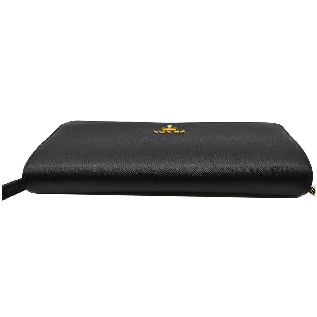 PRADA Saffiano Leather Wallet on Chain Clutch Crossbody Bag Black