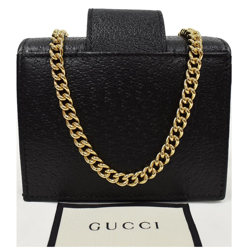 GUCCI GG Small Coin Leather Chain Wallet Black 617195