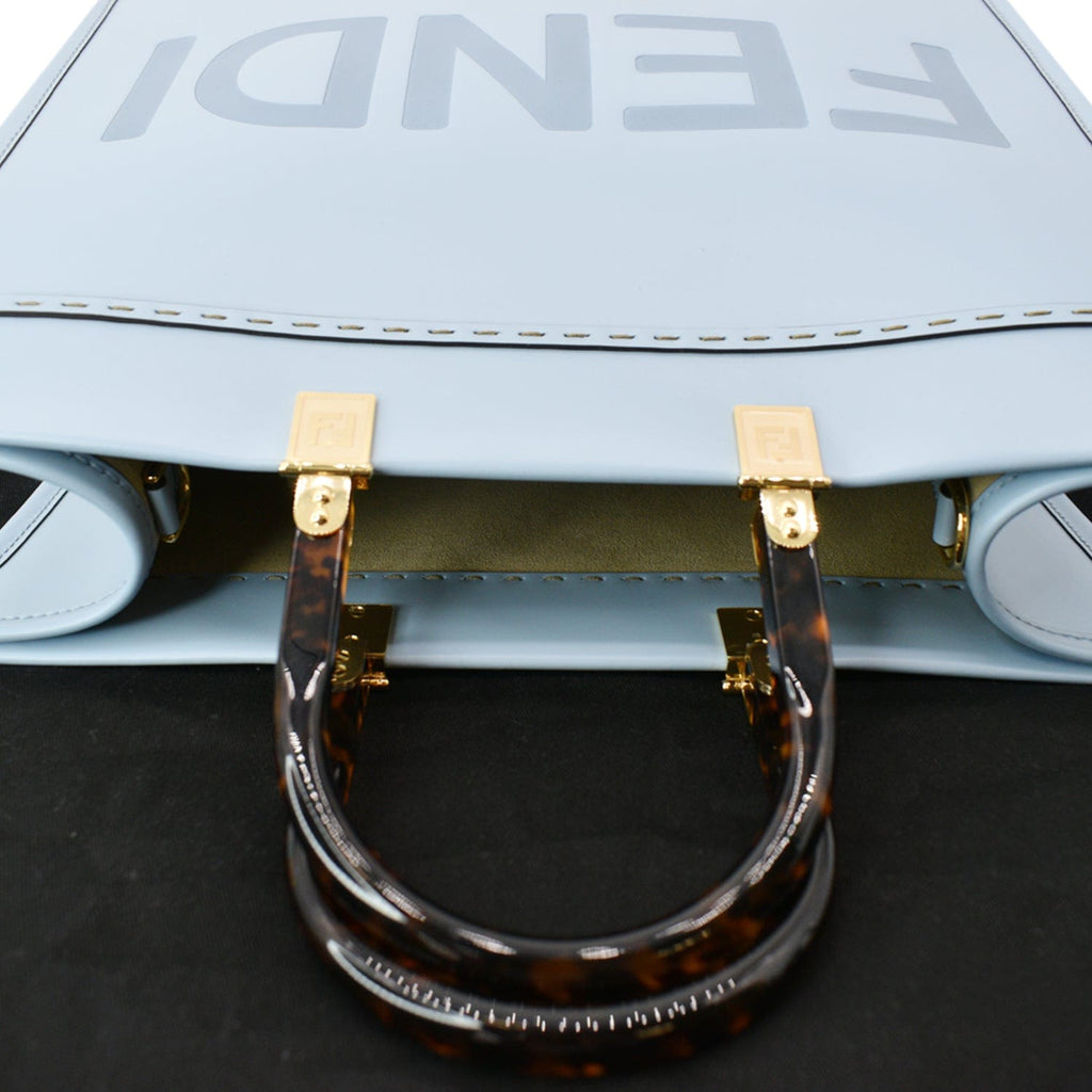 FENDI Sunshine Plexiglass Medium Leather Shopper Tote Bag Blue