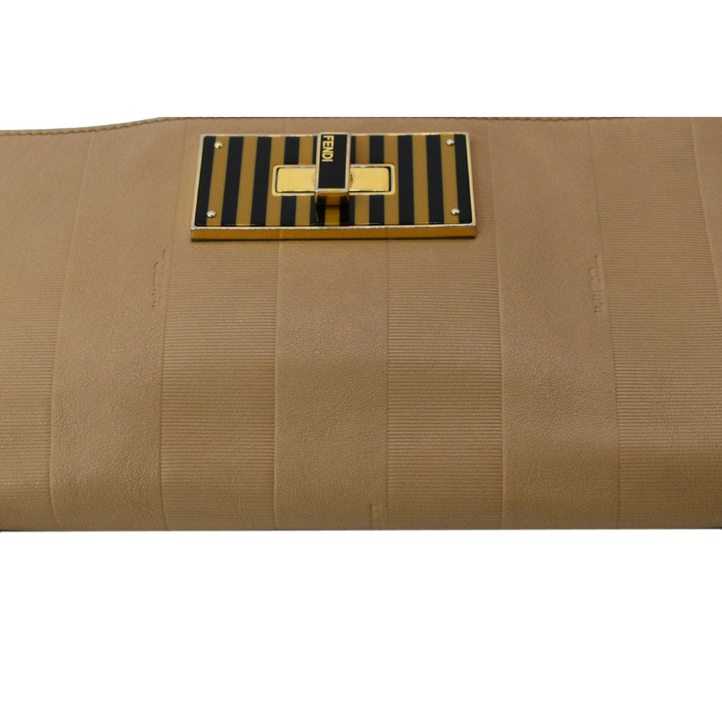 FENDI Claudia Pequin Embossed Leather Wallet Crossbody Bag Beige