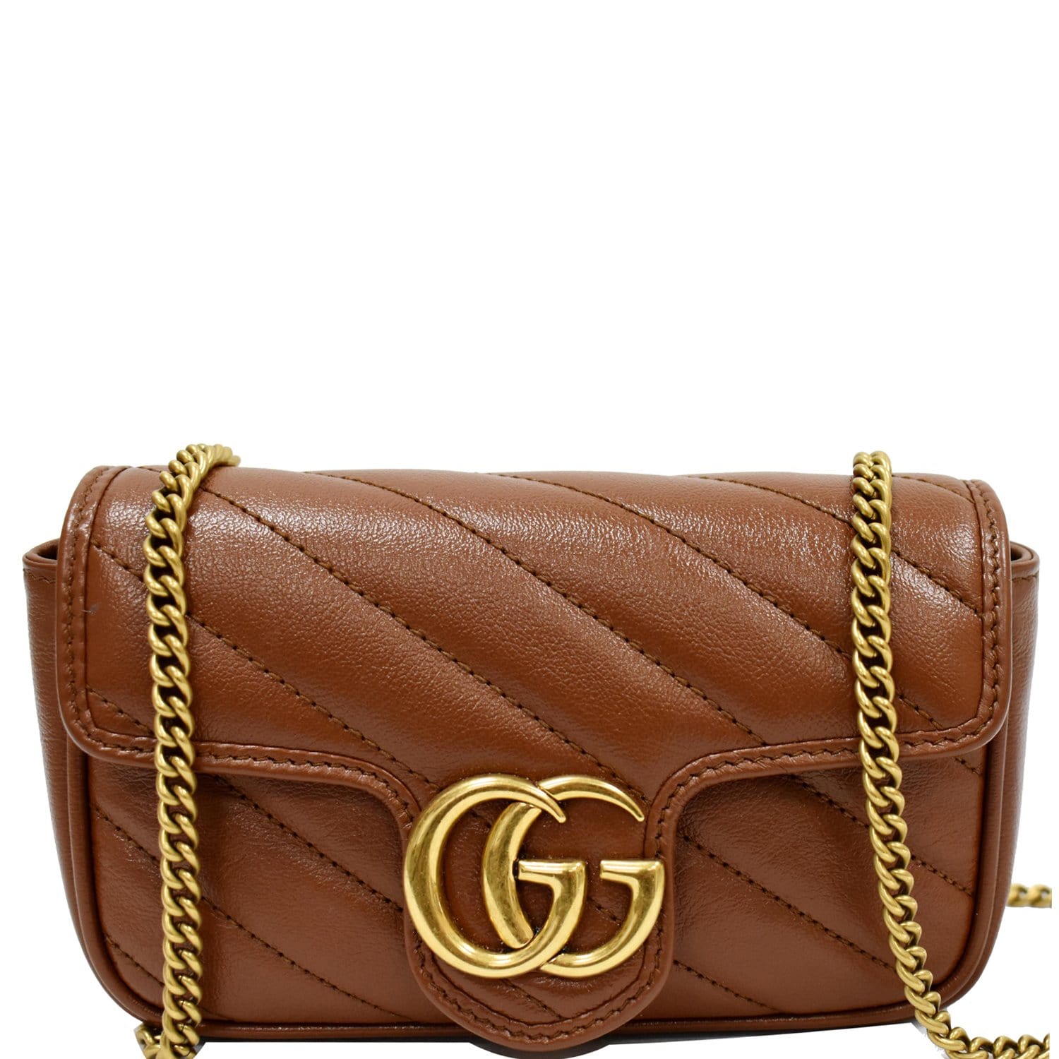 GUCCI GG Marmont Super Mini Matelasse Leather Crossbody Bag Brown 476433