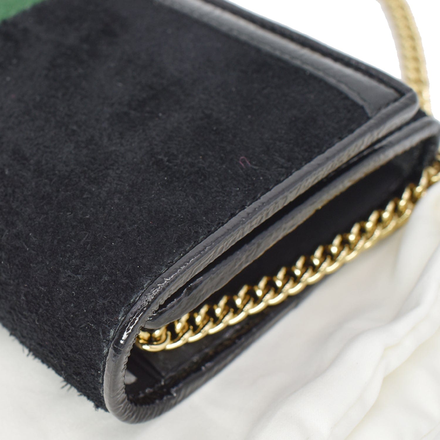 GUCCI Ophidia Suede Patent Web Leather Wallet On Chain Crossbody Bag Black 546592