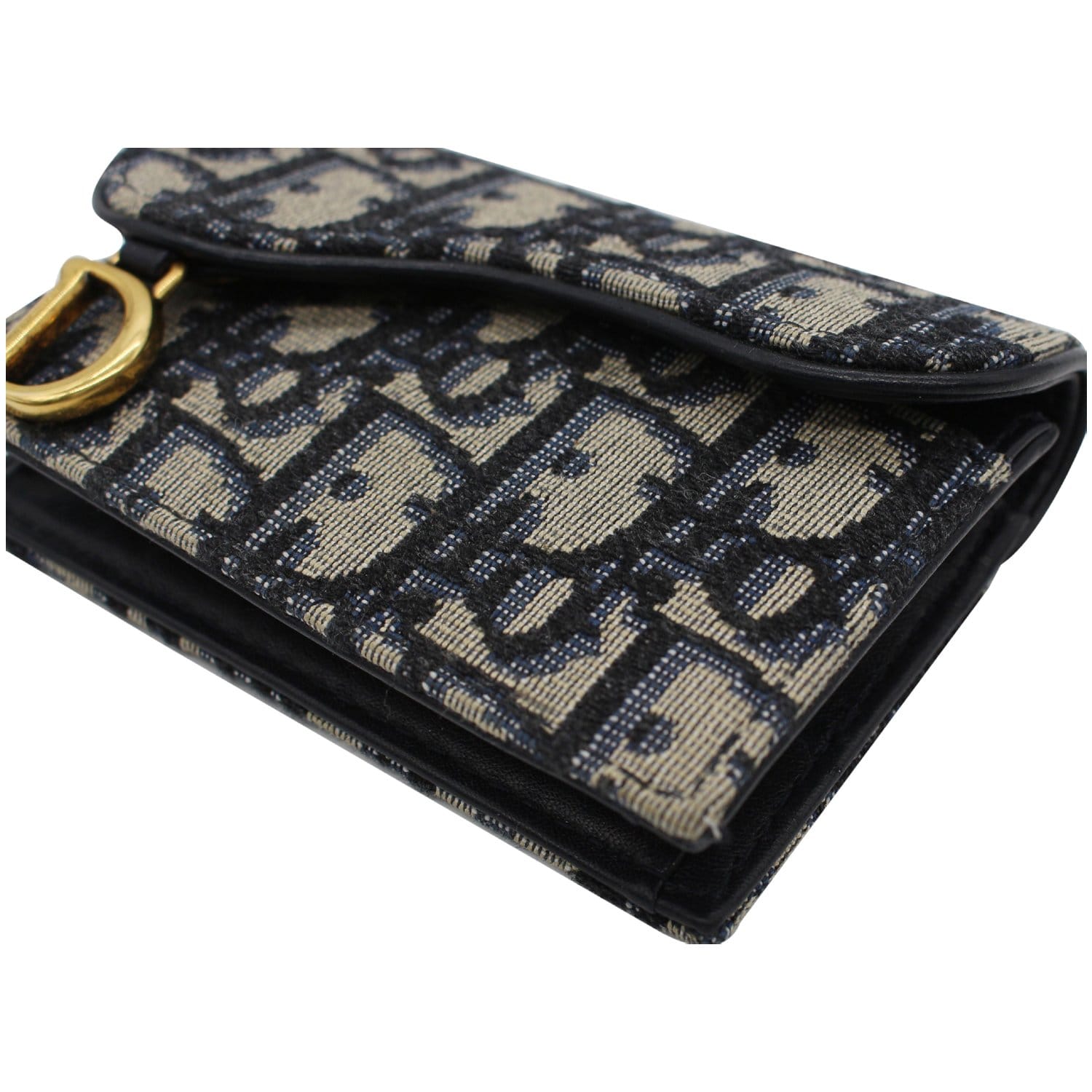 CHRISTIAN DIOR Saddle Flap Jacquard Canvas  Holder Beige
