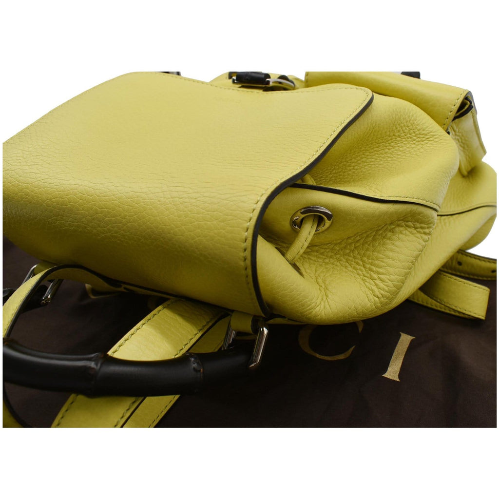 GUCCI Bamboo Pebbled Leather Backpack Bag Yellow 370833 - Last Call