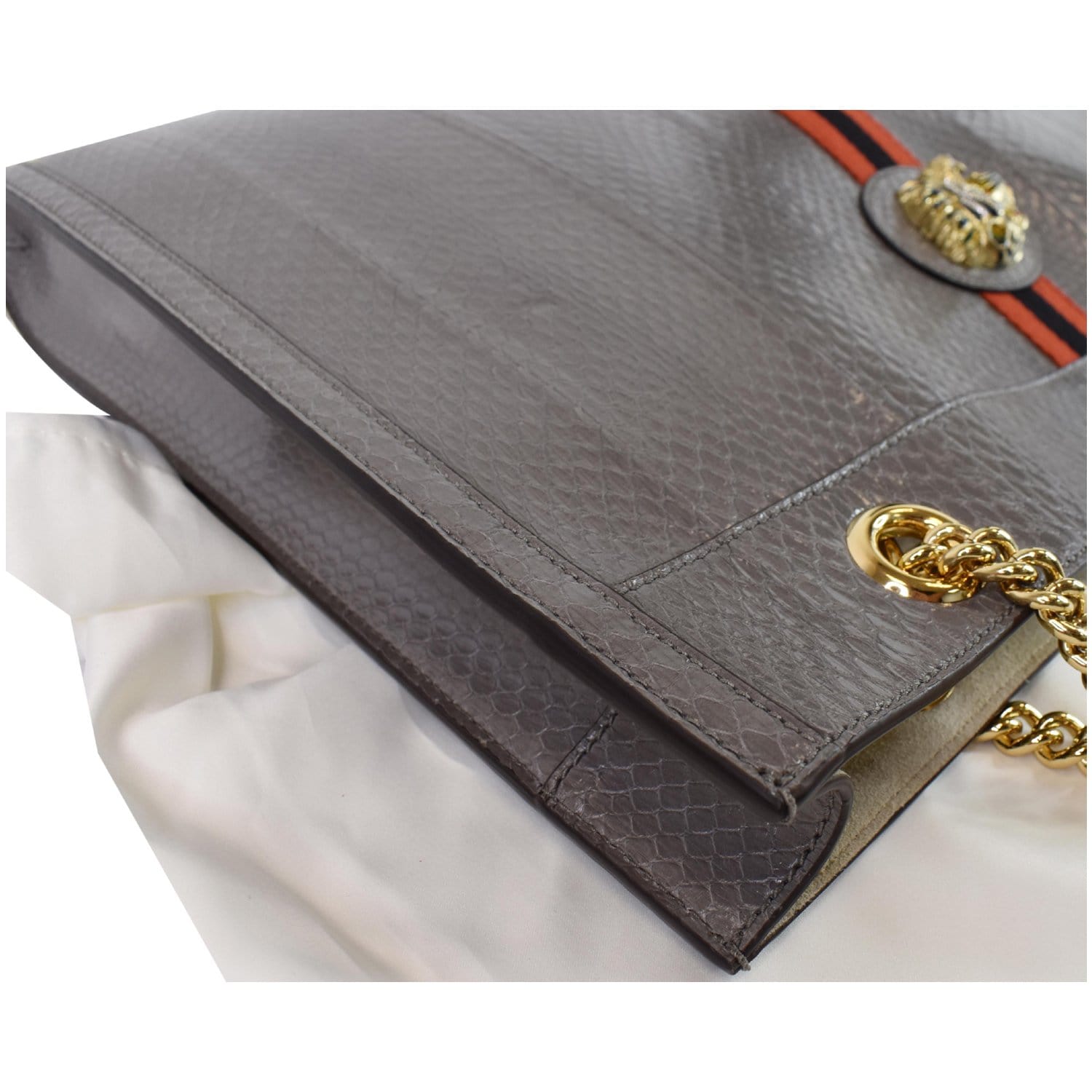 GUCCI Rajah Large Snakeskin Tote Shoulder Bag Dusty Grey