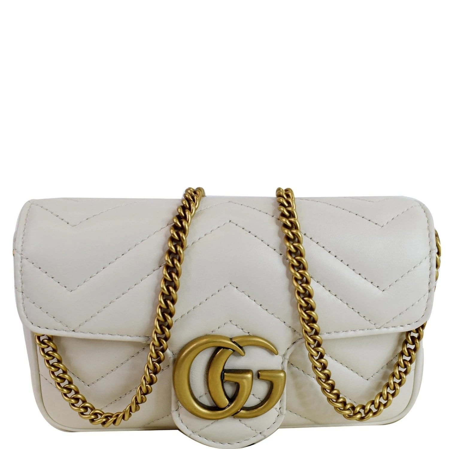 GUCCI GG Marmont Super Mini Matelasse Leather Shoulder Bag White 476433