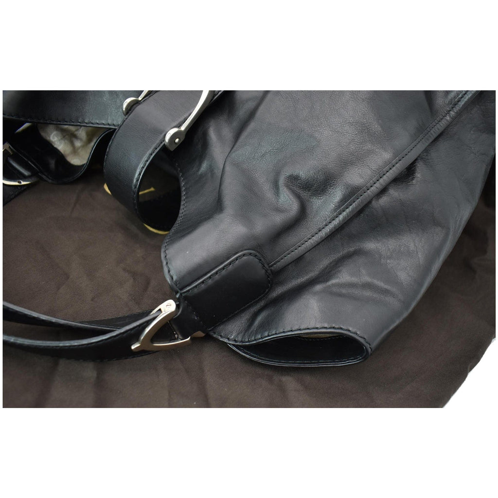 GUCCI Soft Stirrup Leather Shoulder Bag Black 296856