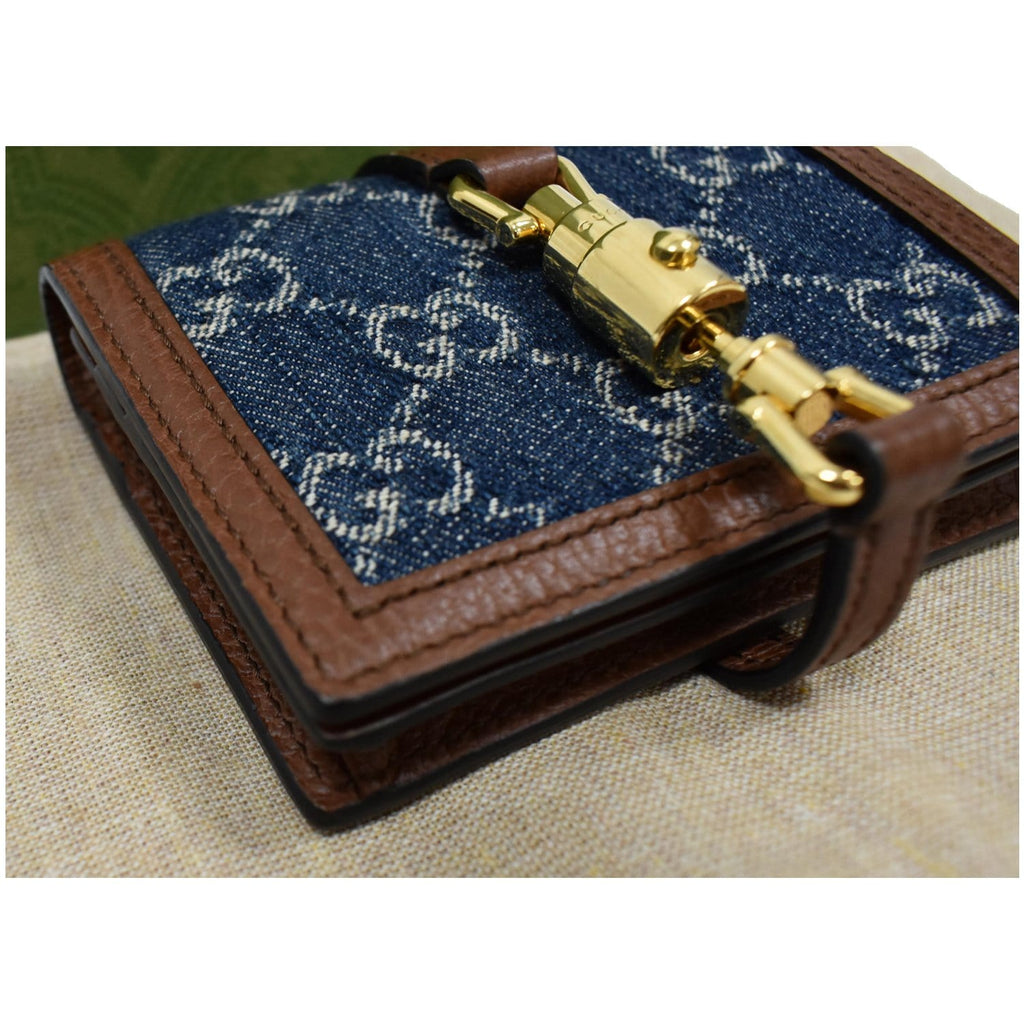 GUCCI Jackie 1961 GG Jacquard Denim  Case Wallet Dark Blue