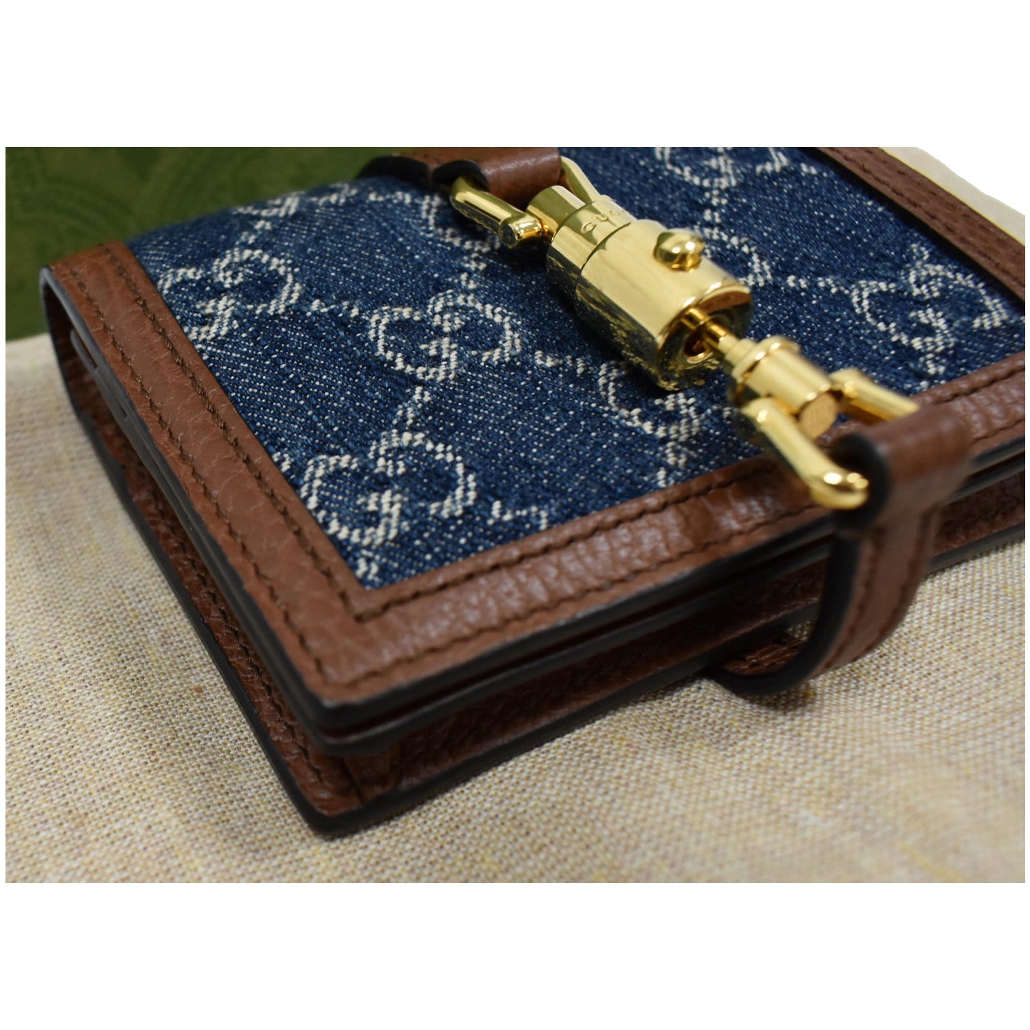 GUCCI Jackie 1961 GG Jacquard Denim  Case Wallet Dark Blue