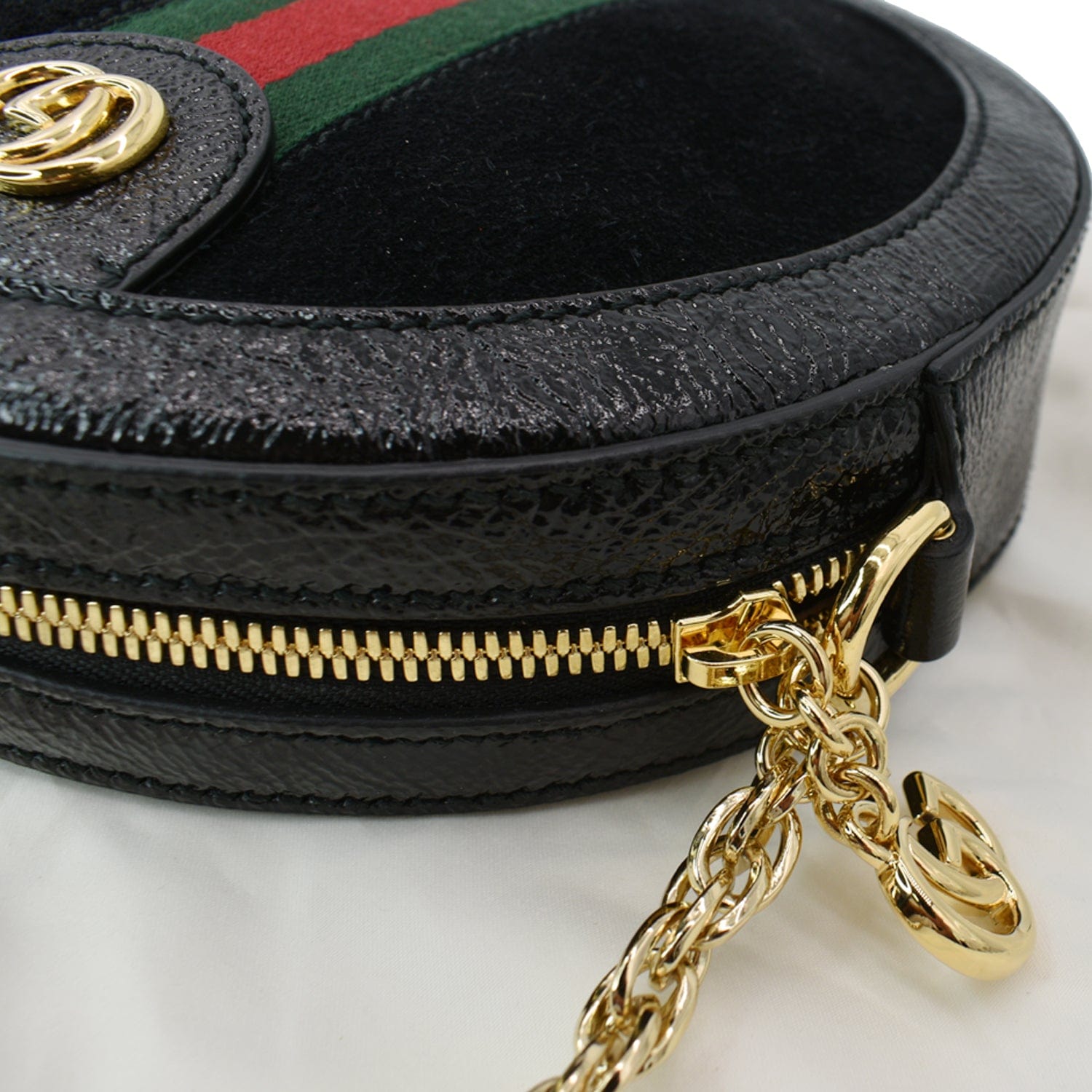 GUCCI Ophidia Mini GG Round Web Leather Crossbody Bag Black 550618