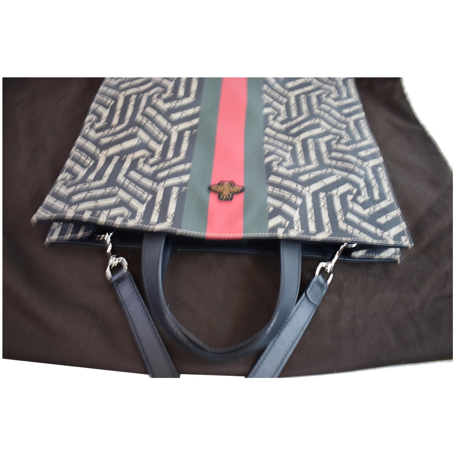 GUCCI Caleido Print Web Canvas Tote Bag Beige/Black 450950