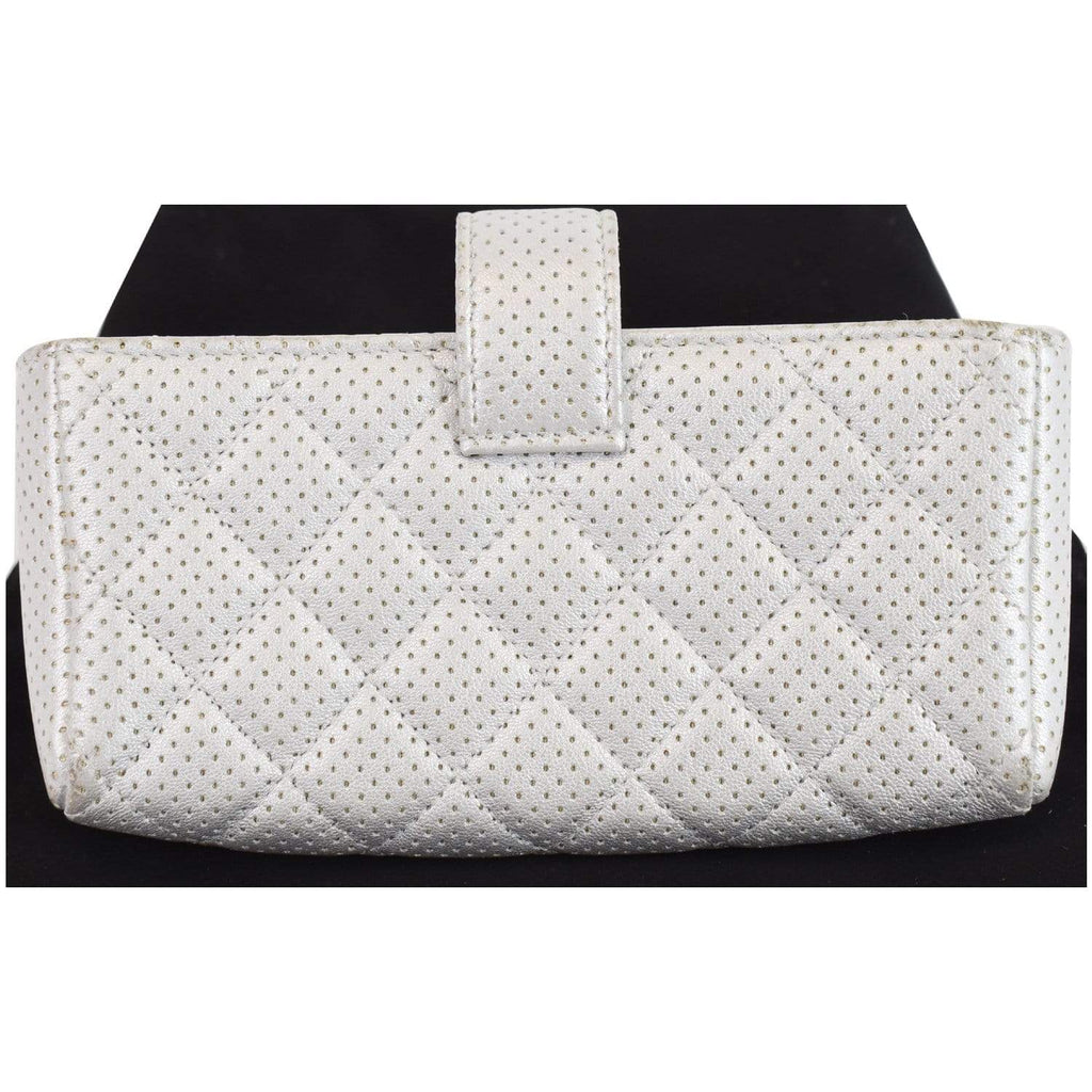 CHANEL Perforated Lambskin Quilted Mini Phone Holder Clutch Silver - Last Call