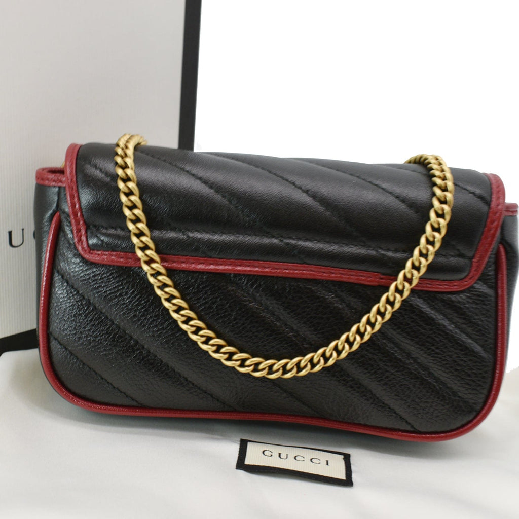 GUCCI GG Marmont Mini Matelass� Leather Shoulder Crossbody Bag Black/Cerise 574969