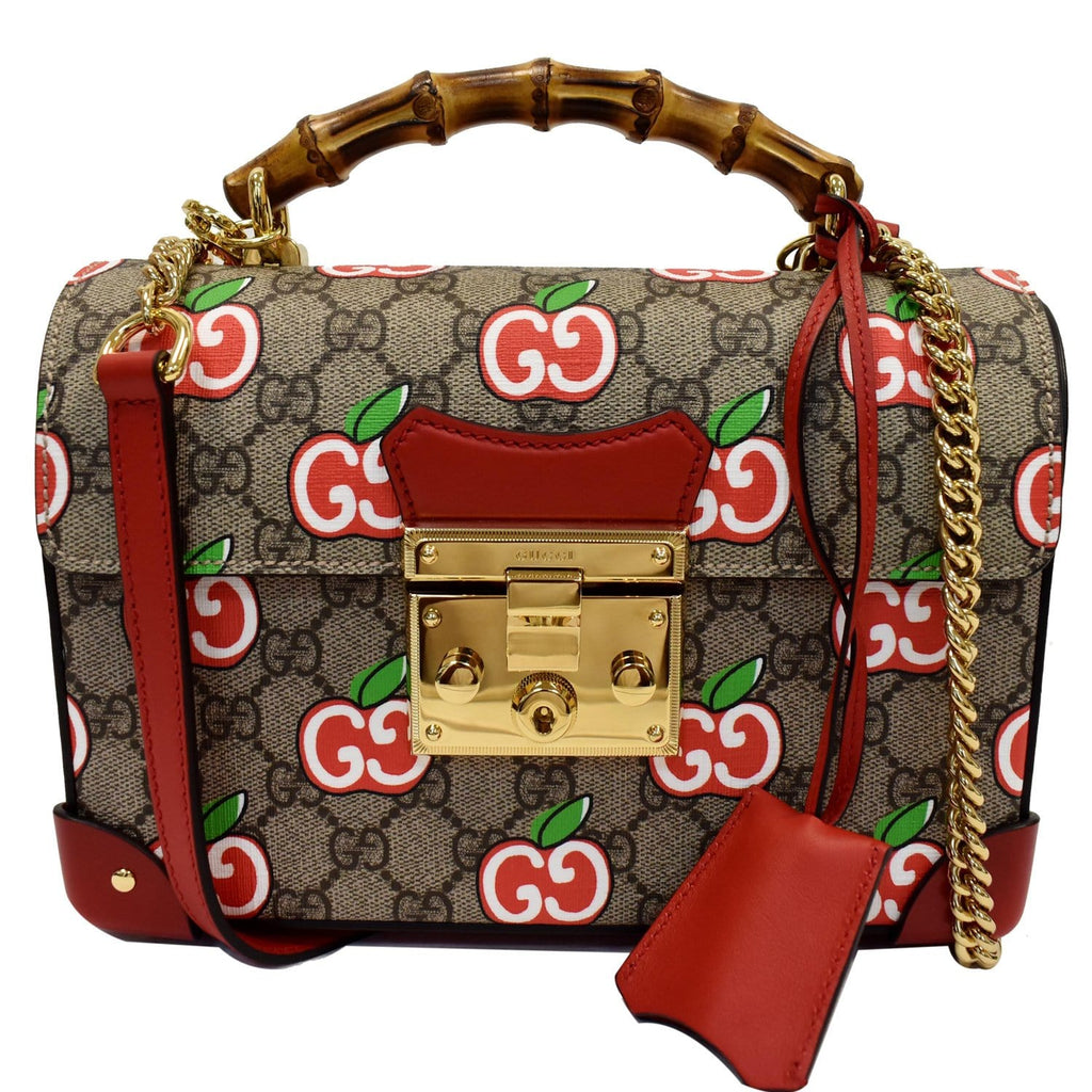 GUCCI Padlock Small GG Supreme Bamboo Top Handle Shoulder Bag Beige 603221
