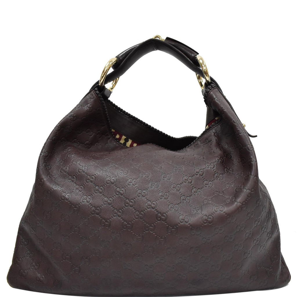 GUCCI Horsebit Large Guccissima Leather Hobo Bag Dark Brown 114900