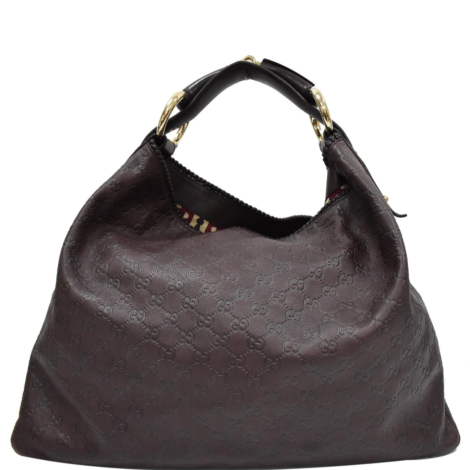 GUCCI Horsebit Large Guccissima Leather Hobo Bag Dark Brown 114900