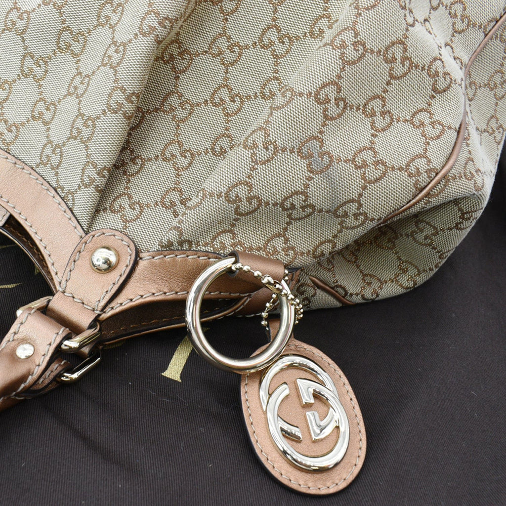 GUCCI Sukey Medium GG Canvas Tote Bag Beige 211944